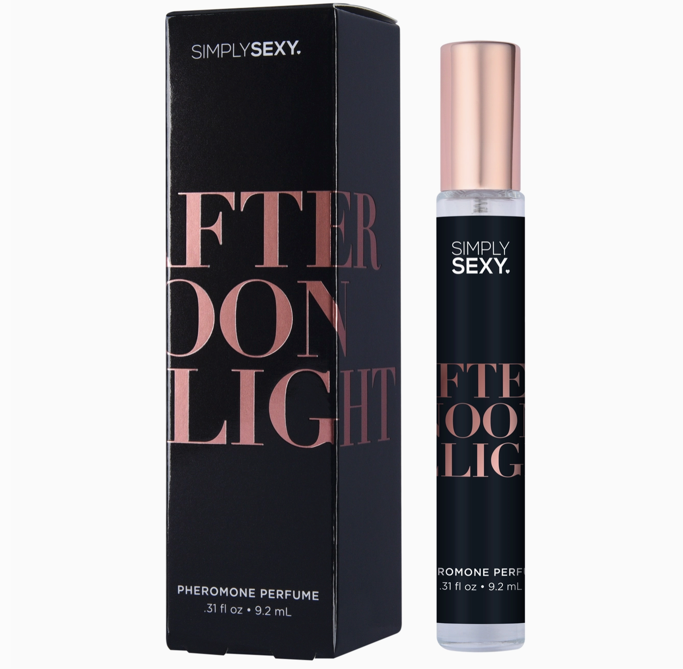 Perfume bottle and packaging of 'Simply Sexy After Dark Light' on a white background