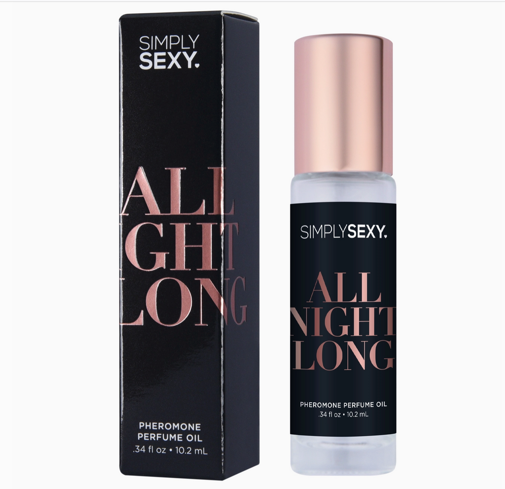 All Night Long Rollerball from Simply Sexy in black and rose gold pacakging. 