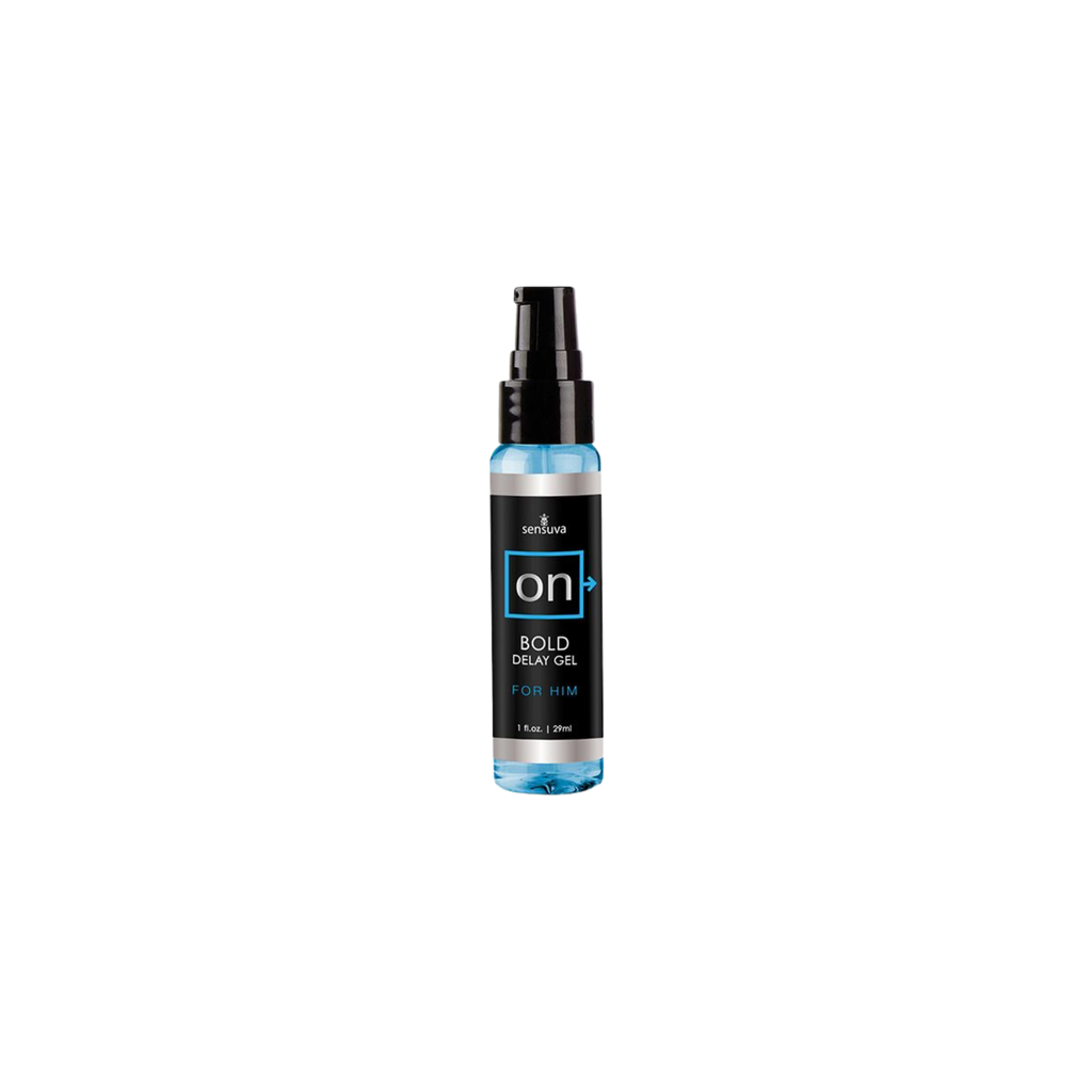 Bottle of 'on' brand gel on a white background