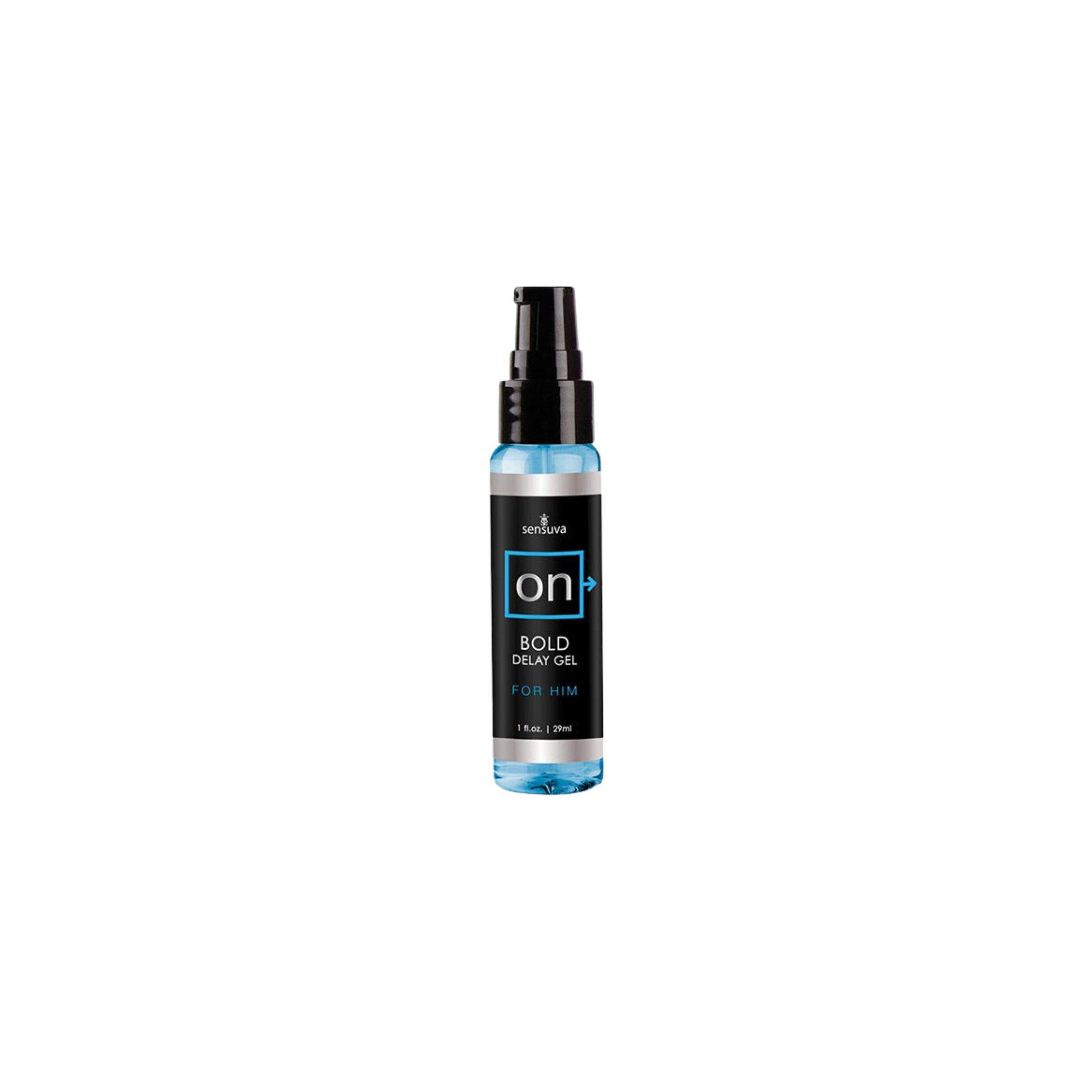 Bottle of 'on' brand gel on a white background
