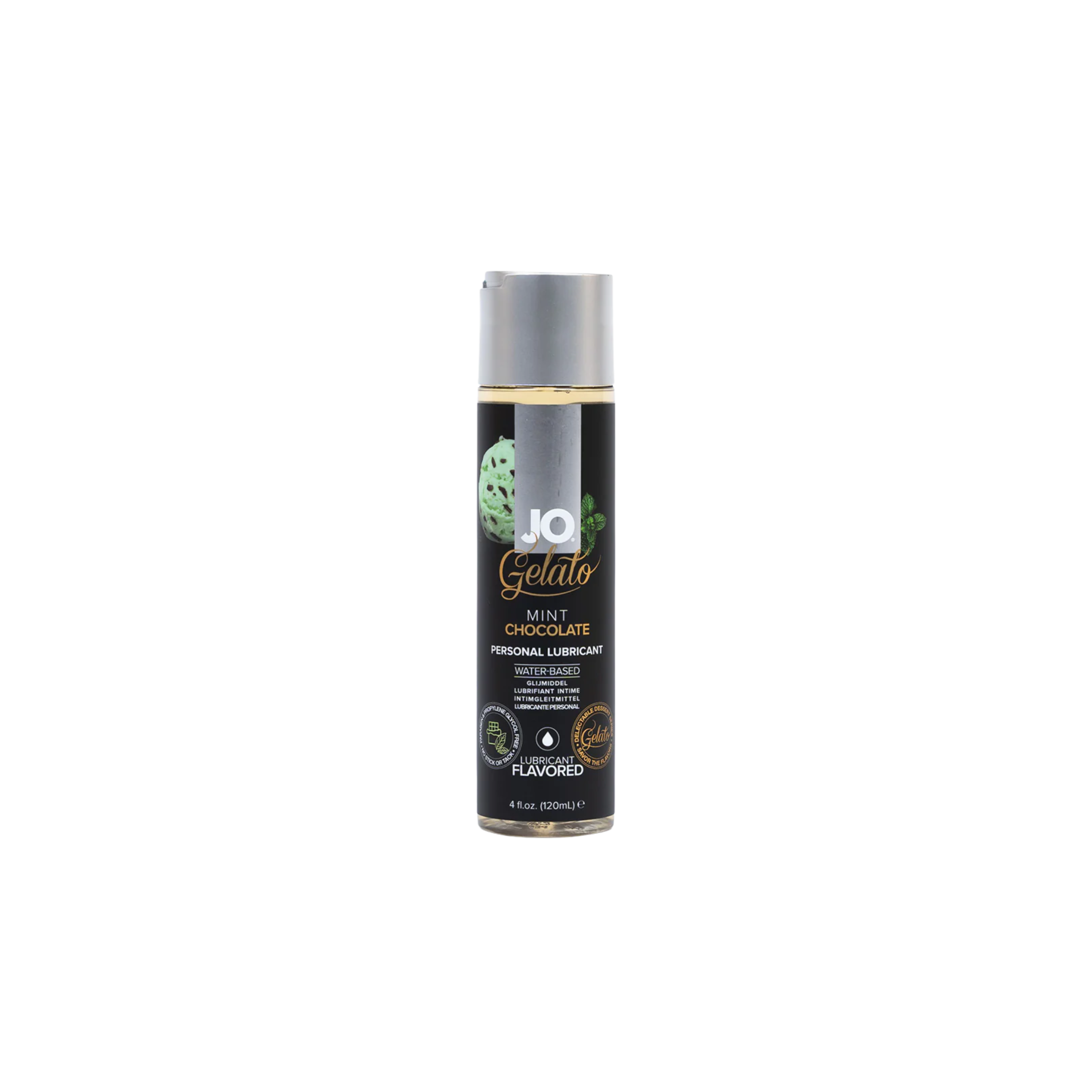 JO Gelato Mint Chocolate personal lubricant can on a white background