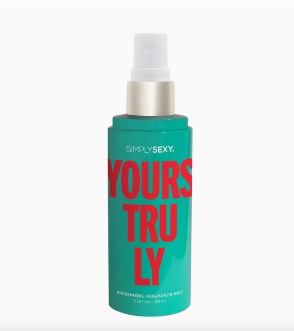 Perfume bottle with 'Simply Sexy' text on a white background