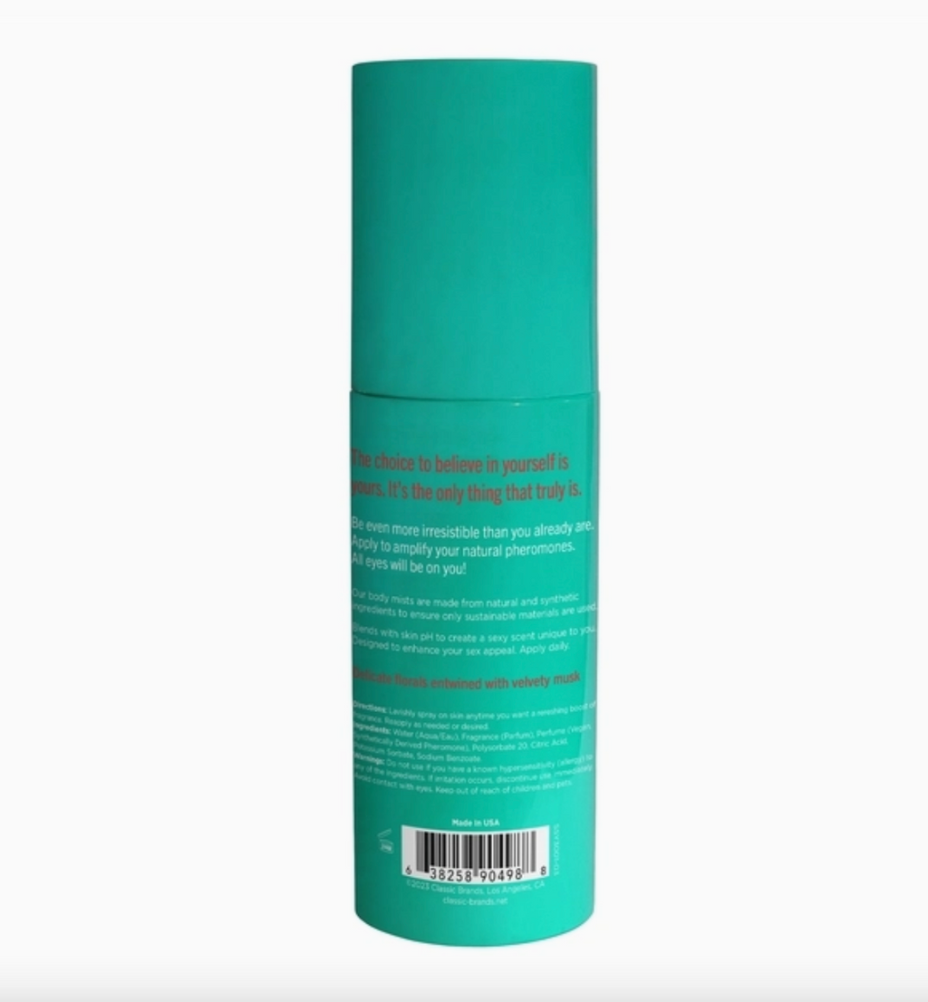 Simply Sexy Yours Truly Body Mist Teal cylindrical container with text on a white background