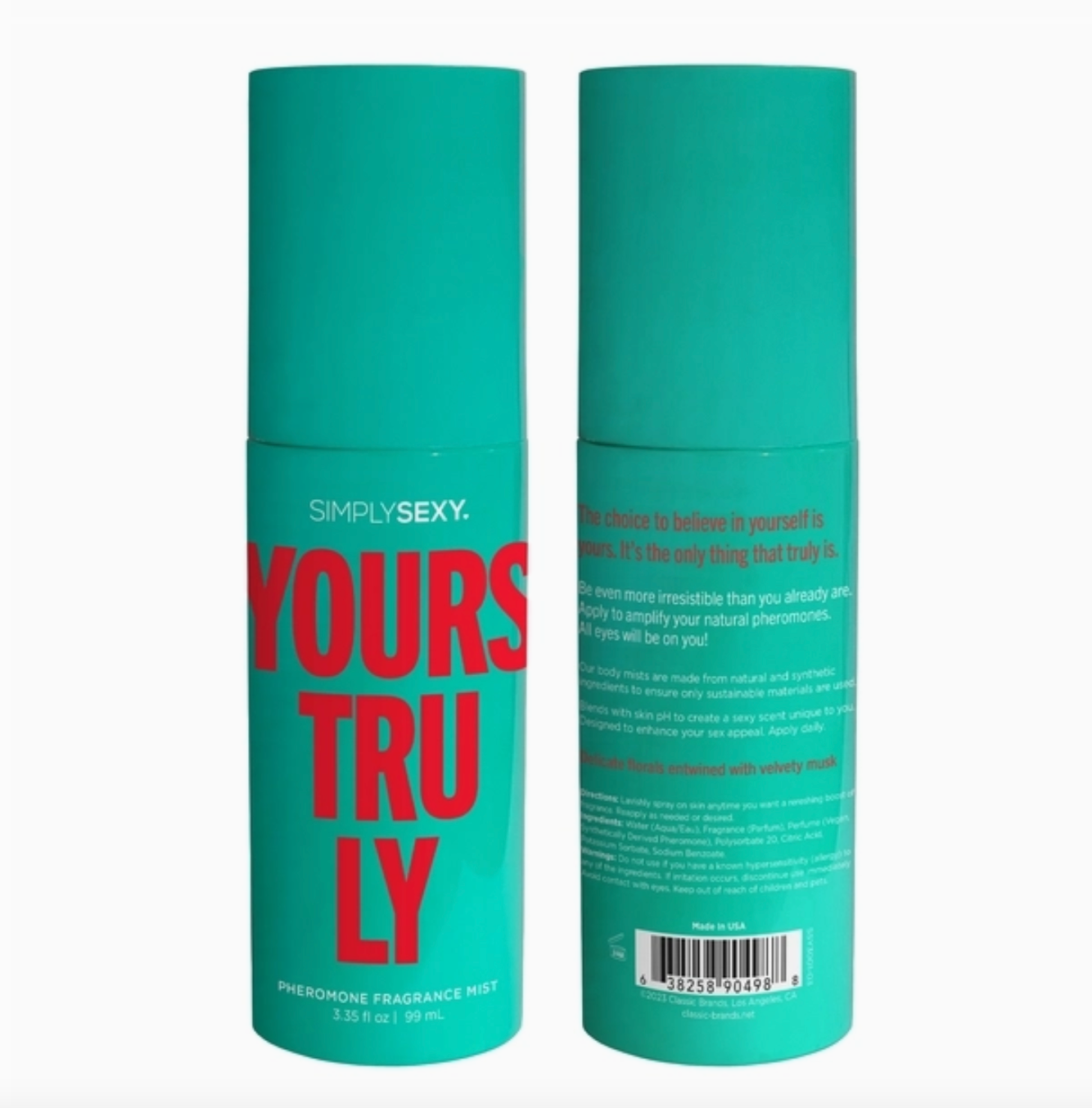 Two teal cylindrical containers with 'Simply Sexy' branding on a white background