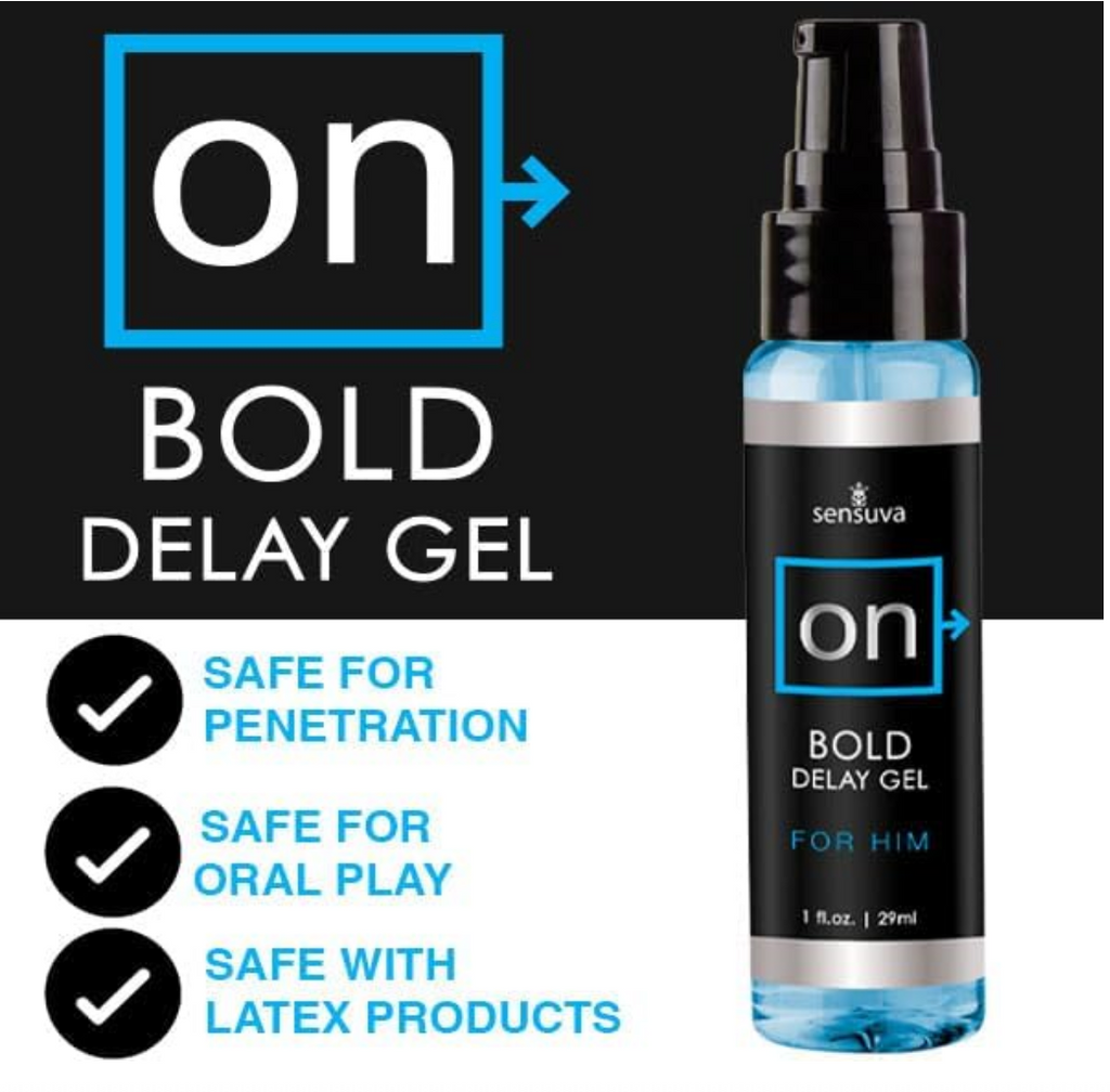 On Bold Delay Gel Bottle For Him Info Sheet
